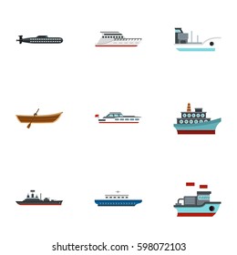 Ocean transport icons set. Flat illustration of 9 ocean transport vector icons for web
