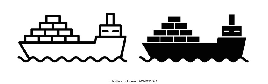 Ocean Transport Line Icon. Freight ship icon in black and white color.