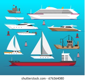 ocean transport vector icons set