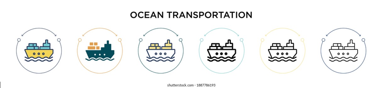 Ocean transportation icon in filled, thin line, outline and stroke style. Vector illustration of two colored and black ocean transportation vector icons designs can be used for mobile, ui, web