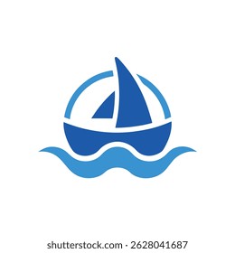 Ocean Travel Logo with Sailboat and Wave Icon