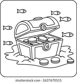 Ocean Treasure Chest with Coins and Fish