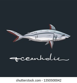 Ocean tropical exotic vector card with a shark and lettering quote. Marine life. Sea background vector illustration.
