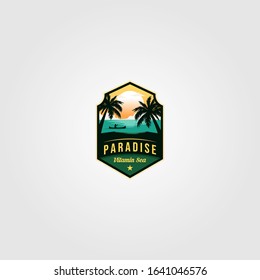 Ocean Tropical Paradise Logo Vector Vintage Illustration Design