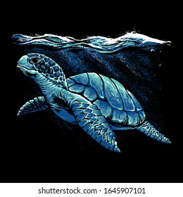 Ocean turtle art vector illustration