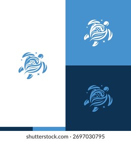 Ocean Turtle Floral Wave Logo Vector