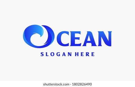 Ocean typography logo template, Abstract design of ocean logo with waves