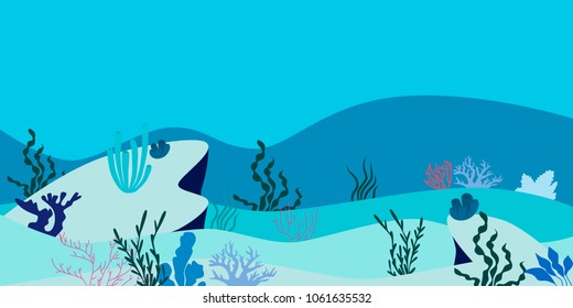 Ocean Underwater Background. Flat design. Vector illustration