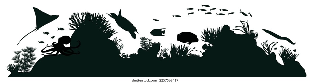 Ocean underwater background silhouette vector