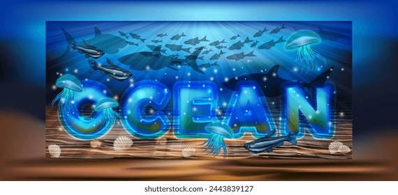 Ocean Underwater background, vector illustration