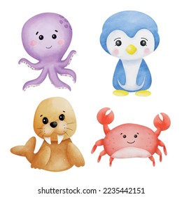 Clipart de Ocean Underwater Cute Watercolor Animals