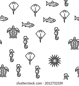 Ocean Underwater Life Vector Seamless Pattern Thin Line Illustration