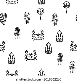 Ocean Underwater Life Vector Seamless Pattern Thin Line Illustration
