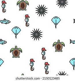 Ocean Underwater Life Vector Seamless Pattern Thin Line Illustration