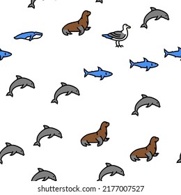 Ocean Underwater Life Vector Seamless Pattern Thin Line Illustration