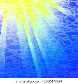 Ocean underwater vector background with bright sunlight, cartoon undersea backdrop illustration.