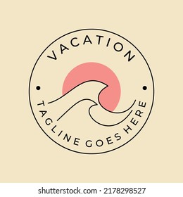 diseño de imagen vectorial de la línea del logotipo de la ola de vacaciones oceánicas