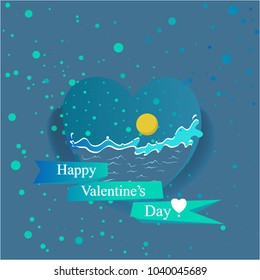 ocean valentine's day card with romantic sunset