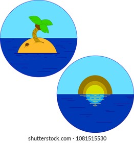 Ocean Vector Icon Set (Island and Sunset)