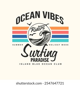 Ocean Vibes Surfing Paradise stripes summer graphic print design