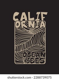 Ocean Vibes waves line art typography summer inspire vintage stamp graphic vector t shirt design