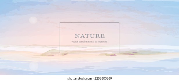 Ocean view background.  Warm summer illusration. Watercolor pastel landscape. Nature background with place for text. Horizontal web banner.