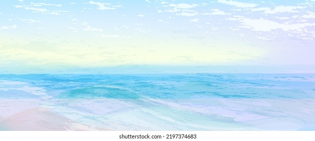 Ocean view banner.Sunrise at the sea in pastel colors.Vector abstract illustration. Minimal and vibrant background suitable for booklets, web, brochures, flyers.