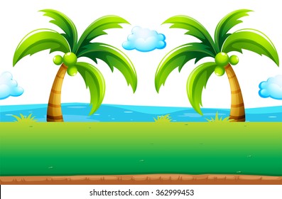 Ilustración de los cocoteros con vistas al océano