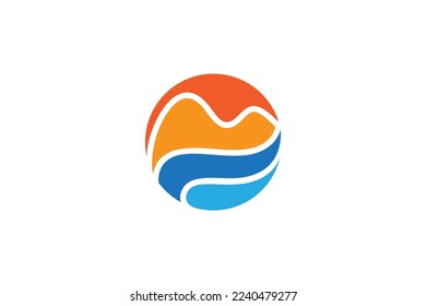 ocean view logo with orange and blue color in flat design