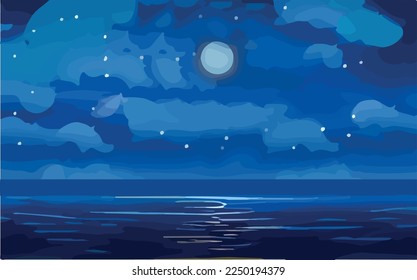 
Ocean view at midnight. With the full moon