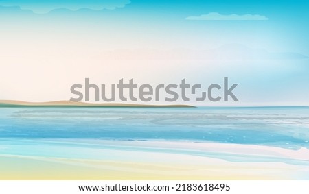 Ocean view minimalist background in positive and calm blue colours . Vector illustration, concept for card, banner, poster, flyer, print.