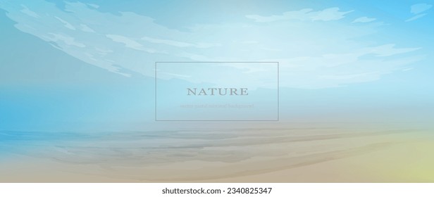 Ocean view minimalist banner in calm blue and beige colours with watercolor texture . Vector illustration, concept for card, banner, poster, flyer, print.