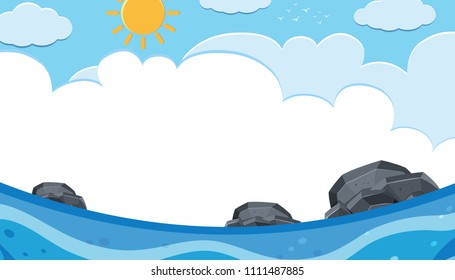 Ein Blick auf den Ozean auf Sonnentag-Illustration
