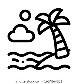 Ocean View with Palm Icon Vector. Outline Ocean View with Palm Sign. Isolated Contour Symbol Illustration