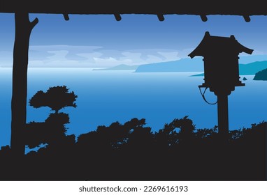 Ocean view from seaside structure with Javanese motif.
