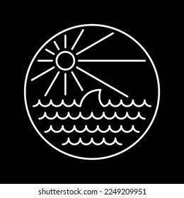 Ocean View with Shark and Sun Monoline Illustration