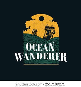 Ocean Wanderer Ocean Waves vector retro tshirt design