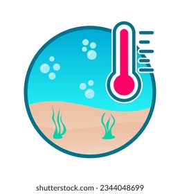 Ocean warming concept. Ocean acidification. Climate change. Global warming. Environmental ecosystem damage. Increasing sea temperatures. Greenhouse gases emission absorption. Vector illustration. 