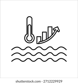 Iconos de calentamiento del océano. Ilustración de Vector de línea simple