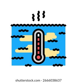 Icono de color de la contaminación del calentamiento del océano. Vector de contaminación del calentamiento del océano. ilustración de símbolo aislado