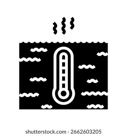 Vector de icono de glifo de contaminación del calentamiento del océano. Signo de contaminación del calentamiento del océano. Ilustración de símbolo aislado