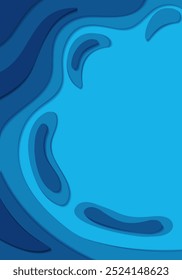 Ocean water abstract chromatic background with curve lines in paper cut technique. Colorful carving art. Vector vertical banner with copy space.