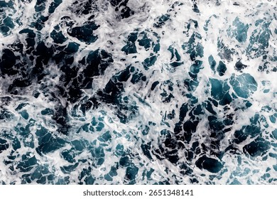 Ocean water background. Top view of enchanting foamy water. Can be used in covers, packaging, posters, textures, wallpapers, art and design projects. Stylish vector illustration.
