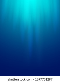 Ocean water blue background underwater rays sun.3D Vector illustration.