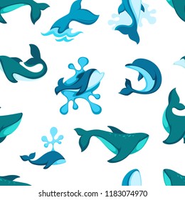 Ocean water and dolphin animals seamless pattern vector
