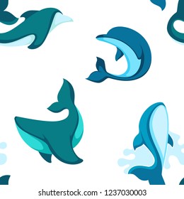 Ocean water and dolphin animals seamless pattern vector.