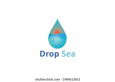 Ocean water in a drop with sun ray natural icon