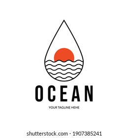 ocean water logo line art vector minimalist design illustration