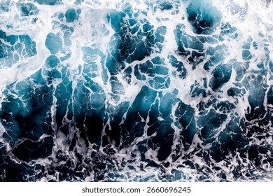 Fondo de la superficie del agua del océano. Vista Aéreas del agua espumosa impresionante. Se puede utilizar en cubiertas, embalajes, carteles, texturas, tarjetas, proyectos de arte y diseño. Ilustración vectorial vibrante.