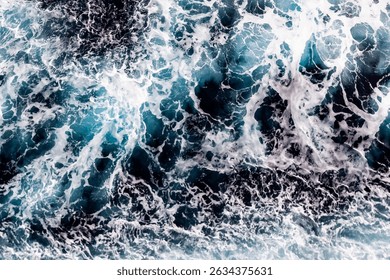 Ocean water surface texture. Aerial view of elegant water with foam. Can be used in covers, packaging, posters, textures, cards, art and design projects. Picturesque vector illustration.